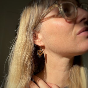 Geometric Beadwork Earrings Black, Gold and Gunmetal / Beaded Earrings / Seed bead Earrings image 5