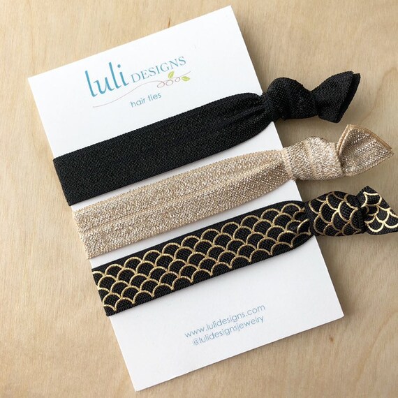 Elastic Hair Ties No Crease Hair Ties Party Favors Black Etsy