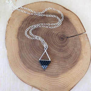 Mini Triangle Beadwork Pendants / Beadwork Necklace / Beaded Pendant / Minimalist Necklace Black / Gunmetal