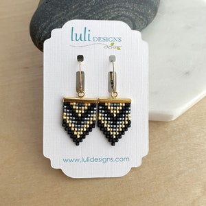 Geometric Beadwork Earrings Black, Gold and Gunmetal / Beaded Earrings / Seed bead Earrings image 2