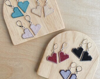 Heart Shape Beadwork Earrings / Hand Beaded Earrings / Handwoven Earrings / Beaded Love Earrings