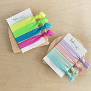 Elastic Hair Tie Set - Neon & Pastel Solids  / Ribbon Hair Ties / Hair Ties / Ponytail Holders