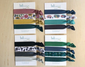 Elastic Hair Tie Set - Fun Prints / Ribbon Hair Ties / Hair Ties / Ponytail Holders