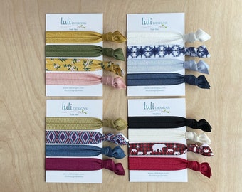 Elastic Hair Tie Set - Fall Prints / Ribbon Hair Ties / Hair Ties / Ponytail Holders