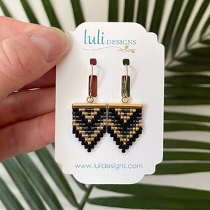 Geometric Beadwork Earrings Black, Gold and Gunmetal / Beaded Earrings / Seed bead Earrings image 3