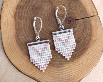 Geometric Beadwork Earrings - Blush and Ivory / Beaded Earrings / Seed bead Earrings
