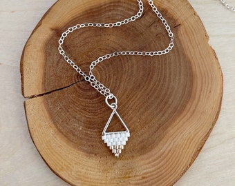 Mini Triangle Beadwork Necklace / Minimalist Beaded Necklace / Geometric Pendant / Small Pendant Necklace / Neutral Beaded Jewelry