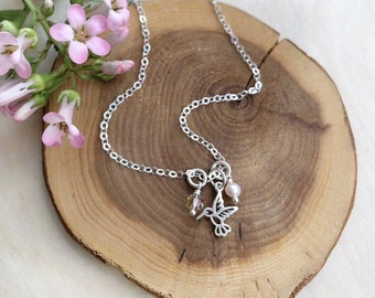 Hummingbird Necklace / Nature Necklace / Bird Jewelry / Dainty Silver Charm Necklace