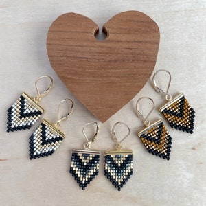 Geometric Beadwork Earrings Black, Gold and Gunmetal / Beaded Earrings / Seed bead Earrings image 4