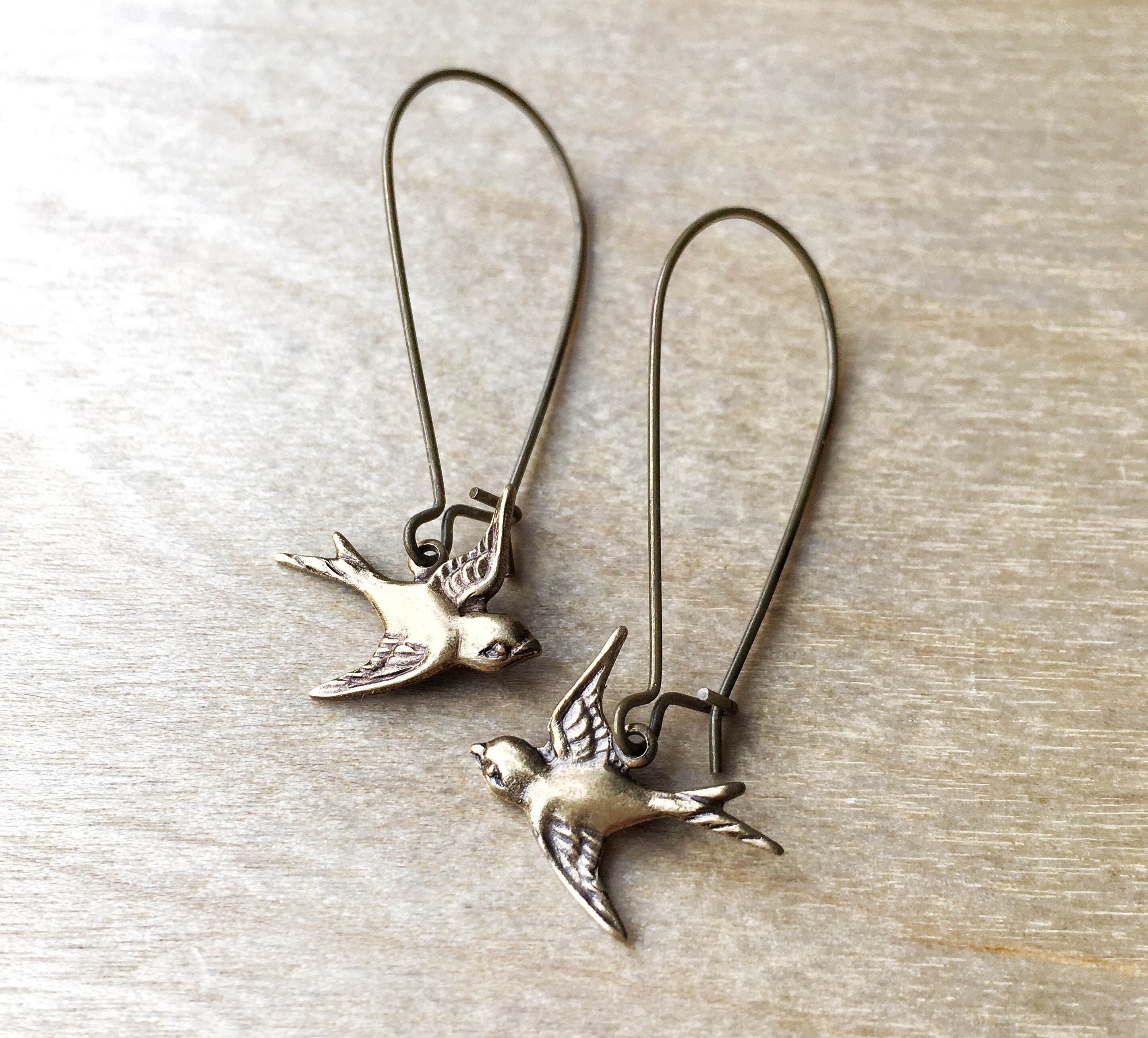 Bird Earrings / Brass BIRD ON A WIRE Loop Earrings / Etsy