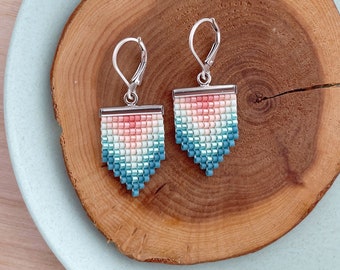 Tropical Ombre Beadwork Earrings / Boho Bead Earrings / Geometric Earrings