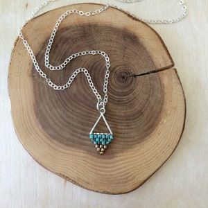 Mini Triangle Beadwork Pendants / Beadwork Necklace / Beaded Pendant / Minimalist Necklace Turquoise / Bronze