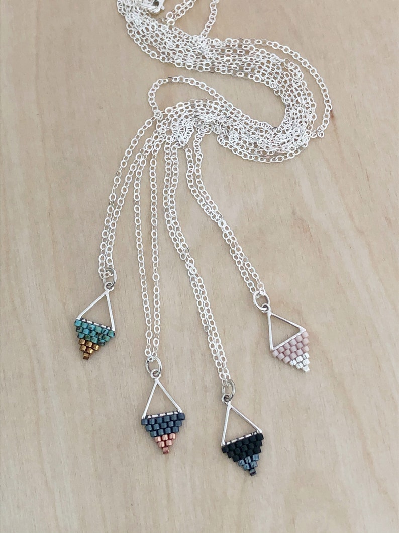 Mini Triangle Beadwork Pendants / Beadwork Necklace / Beaded Pendant / Minimalist Necklace image 2