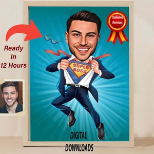 Caricatura SUPER Boss personalizada de Photo Boss Regalo para hombres Boss Cartoon Funny Boss Caricatura Boss Caricatura Regalo para Boss Boss Regalo digital