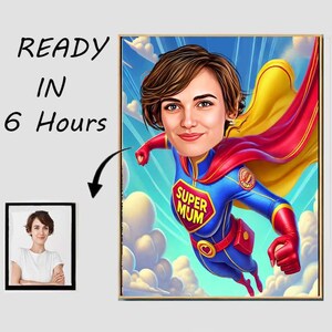 Custom Super Mom Cartoon Portrait, Mom Caricature, Gift for Mom, Mother Day Cartoon, Caricature from Photo, Mother's Day Gift, Mother Gift
