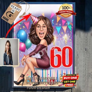 60e verjaardag karikatuur basketbal cartoon verjaardag karikatuur verjaardagscadeau voor man echtgenoot vrouw karikatuur van foto aangepaste verjaardag