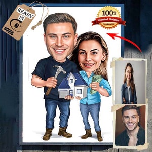 Couple CARICATURE ,Cartoon Portrait, Custom Mr & Mrs Caricature Drawing,Funny Couple Caricature, Gift for Couple, Family Portrait,Caricature