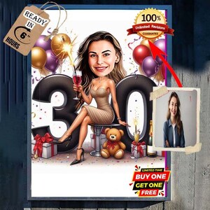 30e verjaardagscadeau karikatuur cartoon van foto gelukkige verjaardag karikatuur cadeau 30e verjaardag tekening gepersonaliseerd verjaardagscadeau