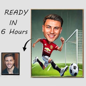 Soccer Caricature ,Footballer Cartoon Portrait, football Caricature, Gift for him, Funny football Gift, Caricature from Photo, Any team