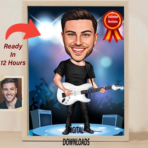 DYNAMISCHE ZANGER KARIKATUUR Portret Aangepaste Muzikant Karikatuur Tekening van Foto Grappige Kunstenaar Karikatuur Cadeau voor Gitarist Unieke Cartoon