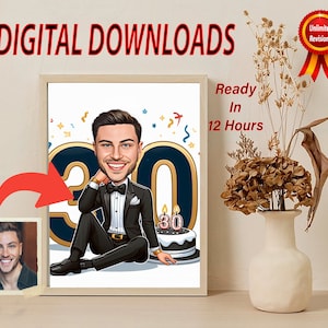 30. Geburtstagsgeschenk Karikatur Cartoon vom Foto Alles Gute zum Geburtstag Karikatur Geschenk 30. Geburtstagszeichnung Personalisiertes Geburtstagsgeschenk