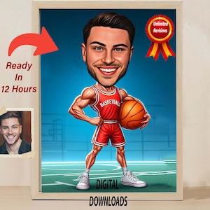 Ritratto di cartone animato personalizzato del giocatore di basket Caricatura di basket Regalo per giocatore di basket Ritratto di basket Caricatura divertente dalla foto