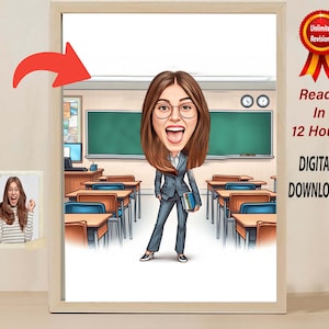 Custom Female Teacher Cartoon Teacher Caricature from Photo Gift for Teacher Teacher Portrait Teacher Cartoon Unique Fun Teacher Caricature