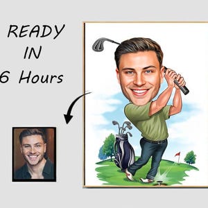 Golfer Gift, Golfer Caricature from Photo, Funny Golfer Drawing Art, Funny Golfer Digital Portrait, Golfer Cartoon Drawing, Men Golf Gift