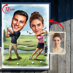 Regalo per golfista: caricatura personalizzata dalla tua foto, regalo per giocatore di golf, fumetto sul golf, regalo caricatura di golfista, download digitale