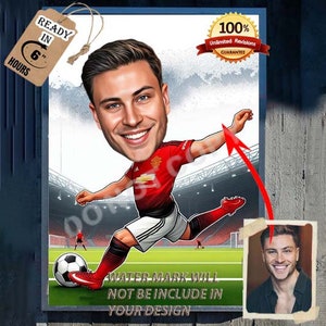 Footballer Cartoon Caricature football Portrait, Gift for him, Soccer Cartoon, Funny football Gift, Custom Caricature from Photo, Any team