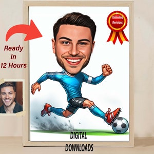 Custom Soccer Caricature Cartoon Portrait Soccer Caricature Gift for Soccer Players Coaches Fans Football Potrait For Men Football Drawing