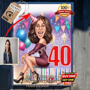 Caricatura de cumpleaños número 40, caricatura de baloncesto, caricatura de cumpleaños, regalo de cumpleaños para hombre, esposo, mujer, caricatura de foto, cumpleaños personalizado