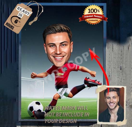 SOCCER PLAYER Caricature football Portrait, Gift for him, Soccer Cartoon, Funny football Gift, Custom Caricature from Photo, Any team