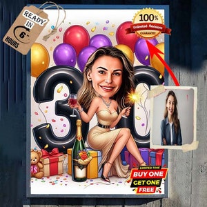 30th Birthday Gift Caricature Cartoon From Photo Happy Birthday Caricature Gift 30th Birthday drawing Personalised Birthday Gift