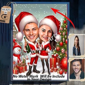 Caricatura navideña de pareja, caricatura de Navidad personalizada, caricatura de Navidad, caricatura navideña personalizada, tarjeta personalizada de Navidad, caricatura de pareja