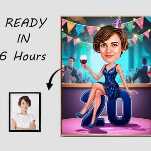 Caricature du 20e anniversaire | Portrait de bande dessinée | Cadeau 20e anniversaire |  20e anniversaire | Caricature de carte 20e anniversaire à partir de la photo | 20e anniversaire