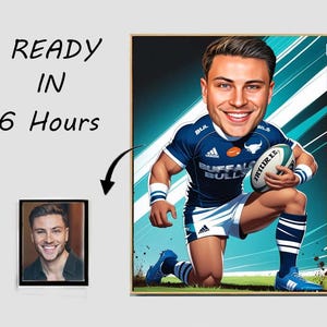 Caricature de rugby personnalisée | Portrait de dessin animé de rugby | Cadeau rugby |  Caricature de rugby à partir de la photo | cadeau pour joueur de rugby | Portrait de rugby | Rugby