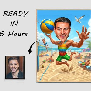 Personalised Volleyball Cartoon Portrait, Custom Volleyball Caricature Drawing, Funny Caricature, Gift for Friend, Beach Volleyball, Him