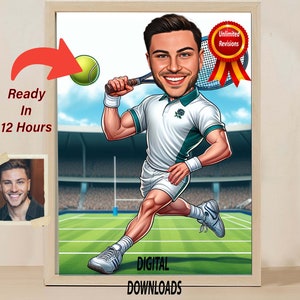 Tennis KARAKATUUR Cartoon van foto voor mannen Tennis Dad Gift Tennisspeler Mannen Tennis Boy Gift Grappig Tennis Cadeau voor mannen Tennis Lover Gift