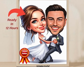 DYNAMIC Wedding COUPLE CARICATURE Couple Cartoon Portrait  Couple Anniversary Gift Hand Drawn Sketch Cartoon Drawing From Photo Couple Gift