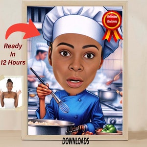 CUSTOM FEMALE CHEF Caricature Chef Cartoon Portrait Chef Gift Funny Chef Cartoon Unique Chef Gift Custom Caricature Personalized Chef Gift