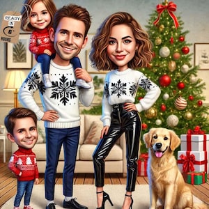 Benutzerdefinierte Weihnachten Familie Cartoon Portrait | Familie Karikatur | Weihnachten Familiengeschenk | Weihnachtskarikatur | Geschenk für Weihnachten | Lustige Karikatur