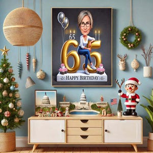 Custom 65th Birthday Caricature | Funny Woman Portrait | Personalized ...