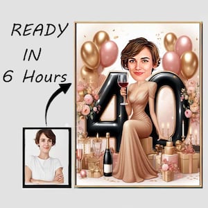 Cadeau 40e anniversaire personnalisé 40e anniversaire dessin animé Portrait 40e anniversaire caricature 40e anniversaire oeuvre d'art 40e anniversaire femme cadeau pour elle