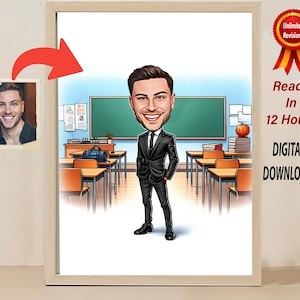 Personalisierte männliche Lehrer Cartoon Porträt benutzerdefinierte männliche Lehrer Karikatur Zeichnung vom Foto Lustiges Lehrer Karikatur Geschenk für Lehrer