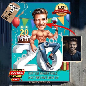 PERSONALIZADO 20 ANIVERSÁRIO Caricatura, Aniversário Desenho Animado Retrato, 20 Aniversário Presente, Aniversário Presente Feliz Aniversário Desenho Animado Retrato Feliz 20 Aniversário