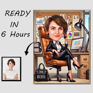 Personalised Female Boss Cartoon Portrait, Custom boss, Caricature Drawing, Funny Caricature, Gift for boss, CEO gift, female boss