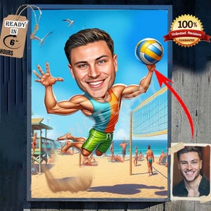 CUSTOMIZED Volleyball CARICATURE, Custom Beach Volleyball Caricature Drawing, Funny Caricature, Gift for Friend, Beach Volleyball, Him
