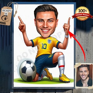 Custom Football/Soccer Caricature SOCCER Art Portrait, Printable For Football Player Game Day Gift, Footballer Portrait, Football Caricature