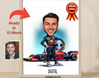 Red Bull F1 Karikatur Porträt: Custom Racing Geschenk (Digitaler Download)